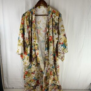 Vintage Kimono Best Quality Made In Japan Rayon Colorful Floral Robe W/ Belt